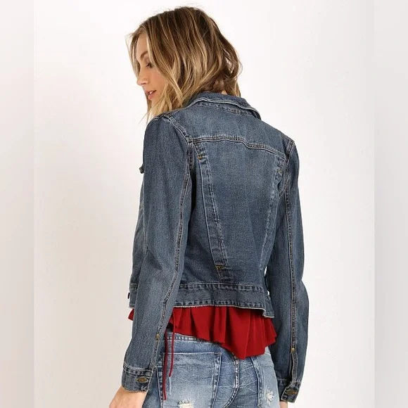 Free People Fitted Denim Jacket Indigo Size Extra Small XS - Picture 7 of 15